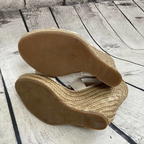Jean Michel Cazabat Ivory Leather Textile Espadrille Wedge Sandals Size 6.5 - Picture 7 of 12
